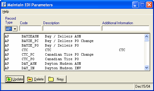 Mnt EDI Parameters