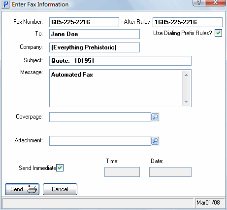 Enter Fax Information 