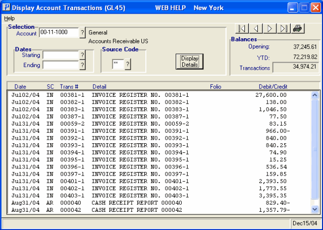 Display Account Transactions