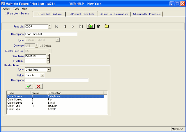 Maintain Future Price Lists (IM21)