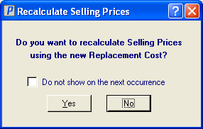 Recalc Selling Prices