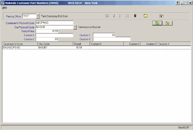 Maintain Customer Part Numbers (IM40)