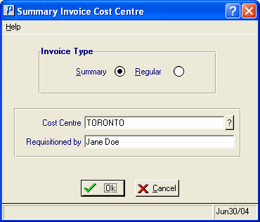 Summary Invoice Cost Centre