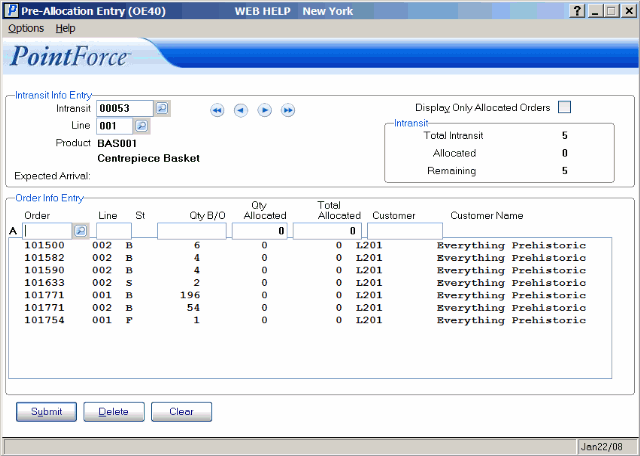 Pre-Allocation Entry