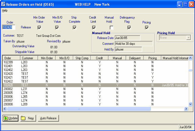 Release Orders on Hold (OE65)