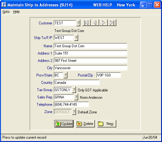 Maintain Ship-to Address (SU14)