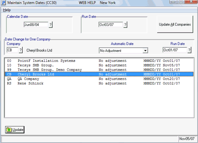 Maintain System Dates (CC30)