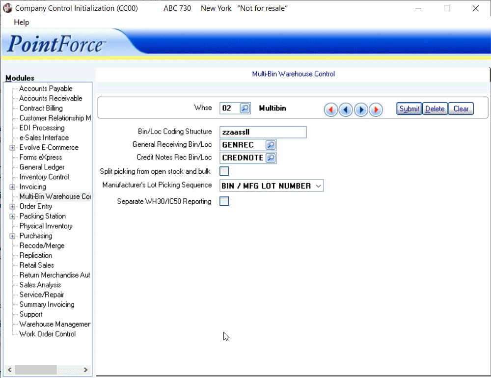 Multi-Bin Warehouse Control