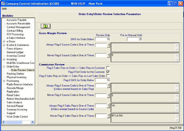 Order Reivew Selection Parameters