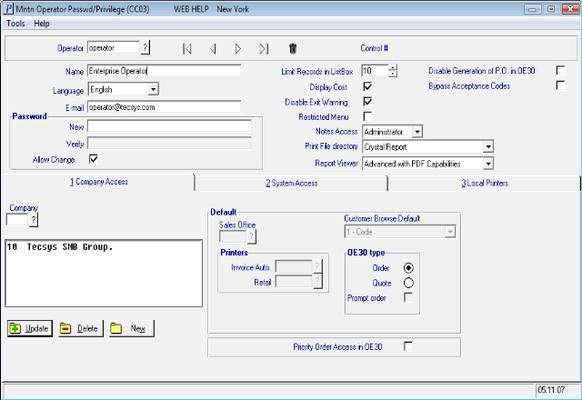 Maintain Operator Password/Privilege