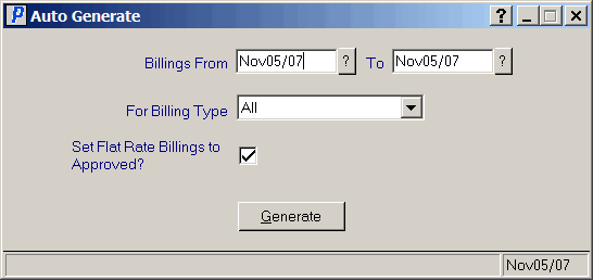 Auto Generate window