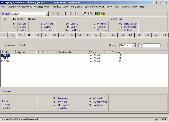 V2 - Bin/Lots/Serial Stock and Movement