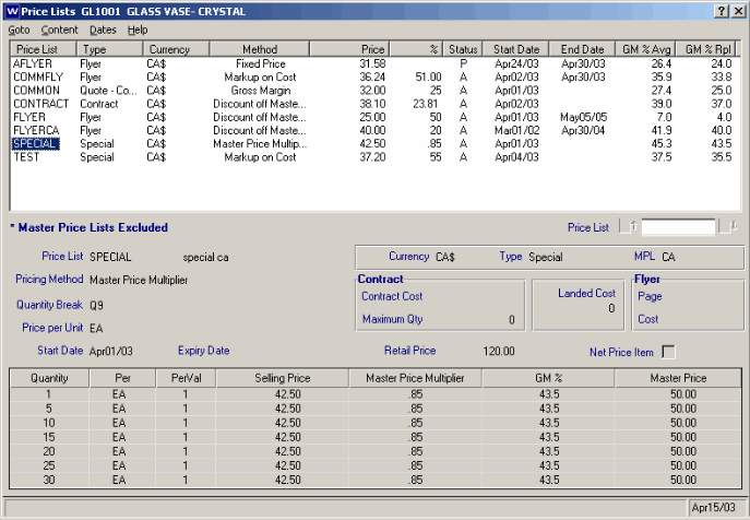 Price Lists