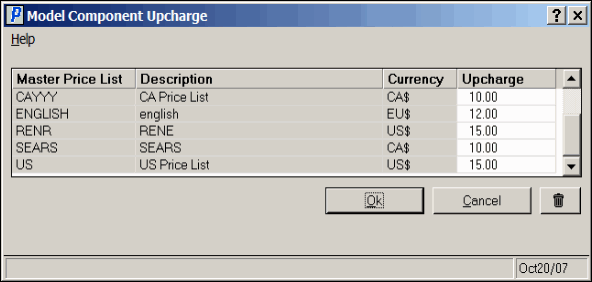  Model Component Upcharge 