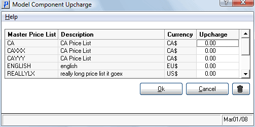  Model Component Upcharge 