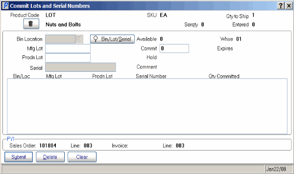 Commit Lots and Serial Numbers