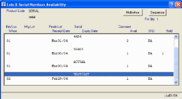 Lot and Serial number availability