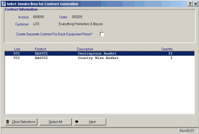 Select Invoices for Contract Generation