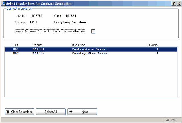 Select Invoices for Contract Generation
