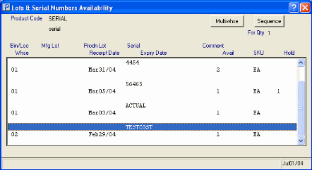 Lot and Serial number availability