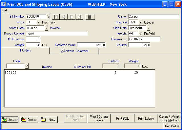 Print BOL and Shipping Labels