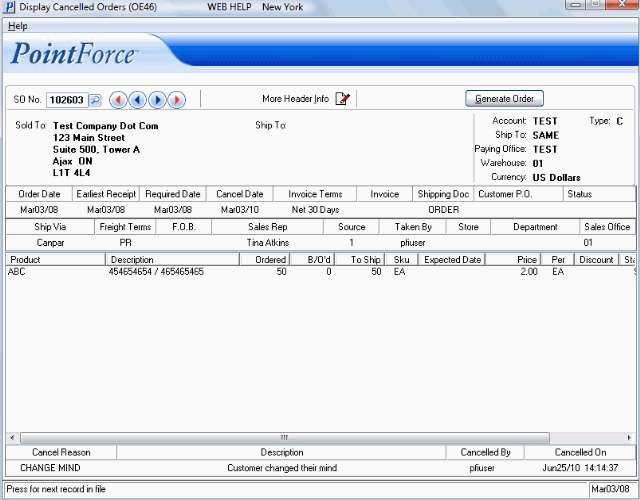 OE46 Display Cancelled Orders