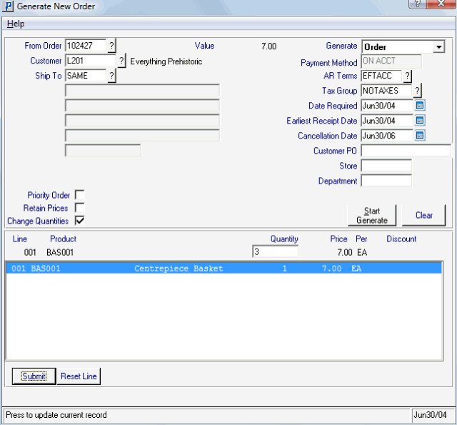 OE46 Generate New Order