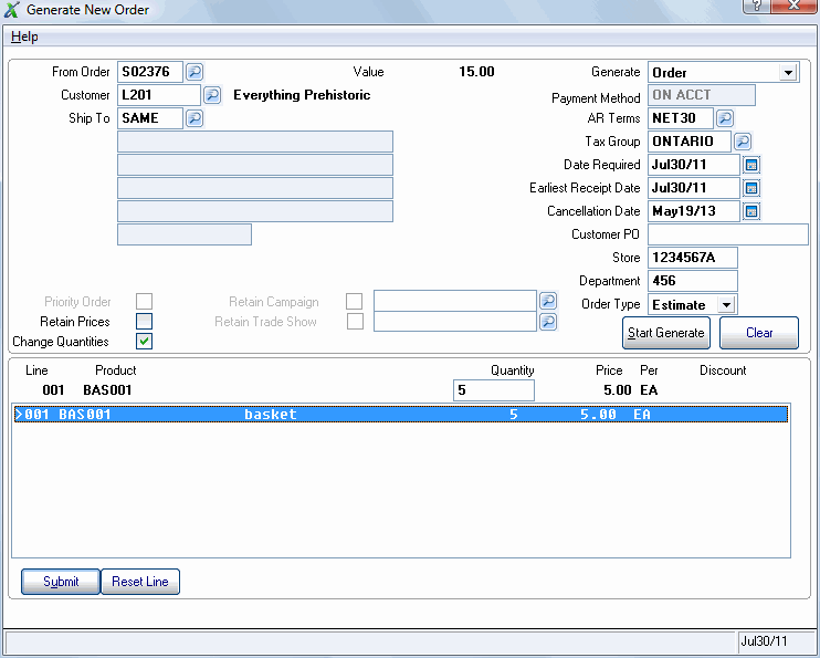 OE46 Generate New Order