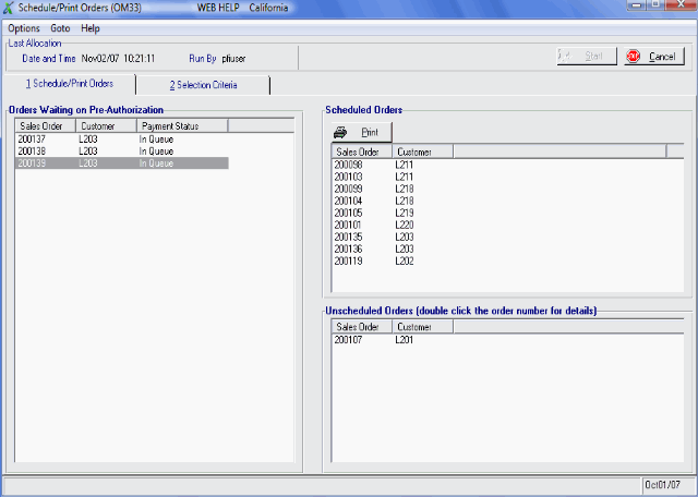Schedule Print Orders (OM33)