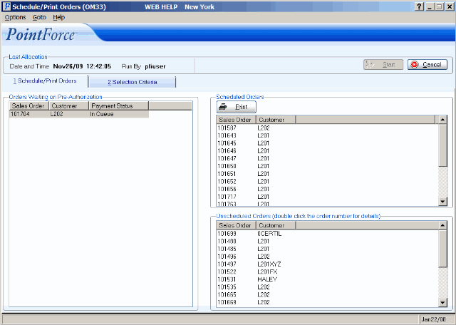 Schedule Print Orders (OM33)