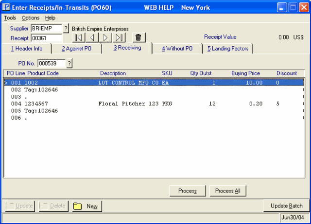 Receiving PO60