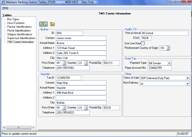 TMS Carrier Info