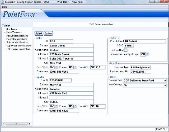 TMS Carrier Info