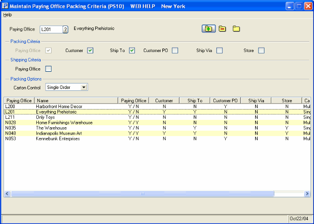 Maintain Paying Office Packing Criteria