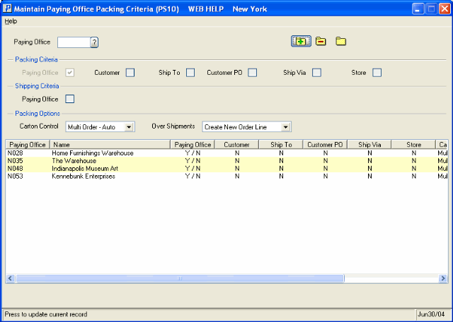 Maintain Paying Office Packing Criteria