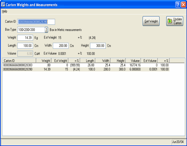 Carton Weights/Measures