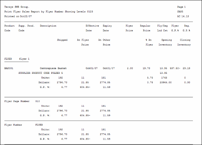 SA85  Print Flyer Sales Report