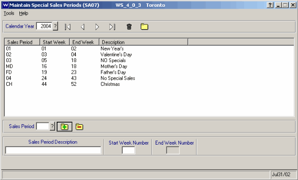 Maintain Special Sales Periods (SA07)