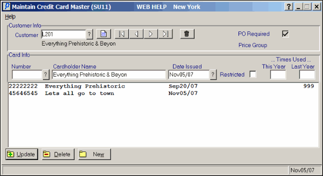 Maintain Credit Card Master (SU11)
