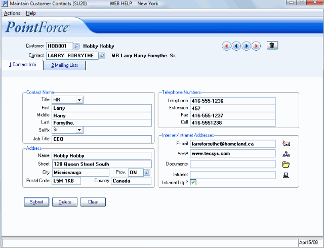 Maintain Customer Contacts (SU20)/Contact Info