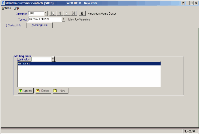 Maintain Customer Contacts (SU20)/Mailing List