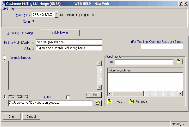 Customer Mailing List Merge (SU22)\Bulk E-Mail
